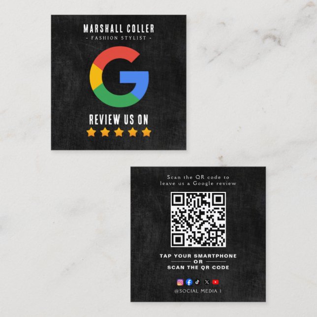 Professional QR Code Google Review  Square Business Card (Front/Back)
