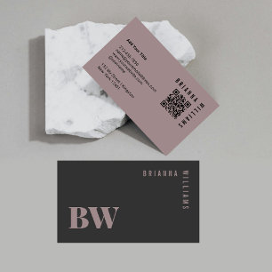 Professional QR Code Grey Pink Monogram Minimal Business Card