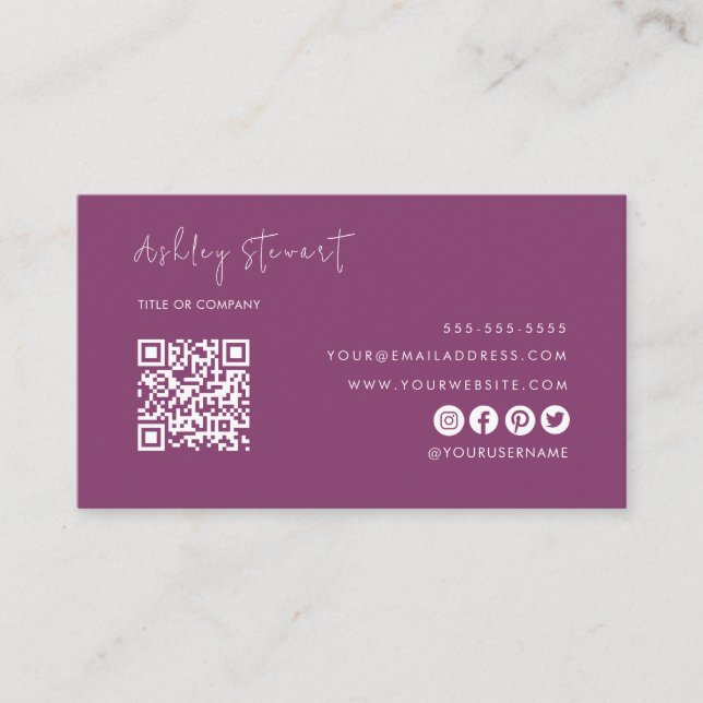 Professional Qr Code Logo Modern Berry Minimal Business Card (Front)