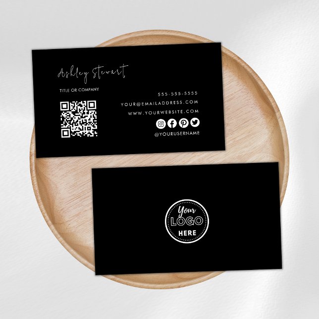 Professional Qr Code Logo Modern Black Minimal Business Card (Creator Uploaded)