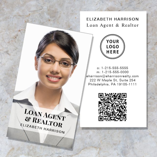 Professional QR Code Logo Photo Business Card (Make a lasting impression with this modern business card featuring your photo, logo and qr code)