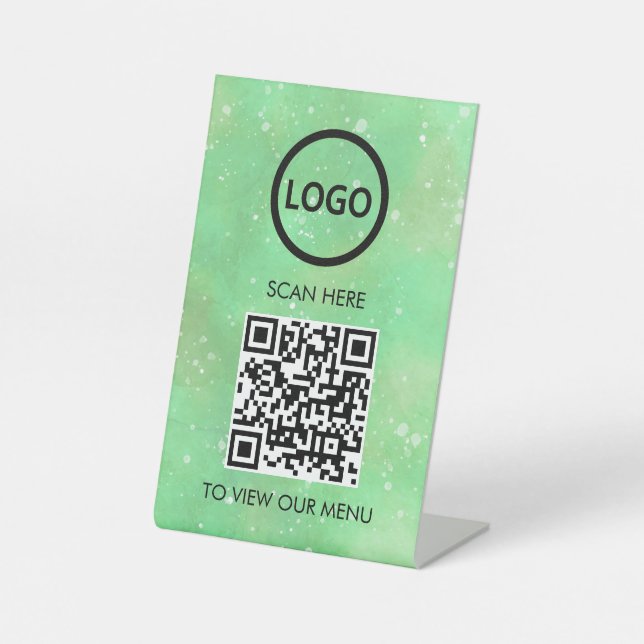 Professional QR Code Menu, Logo Contactless Modern Pedestal Sign (Front)