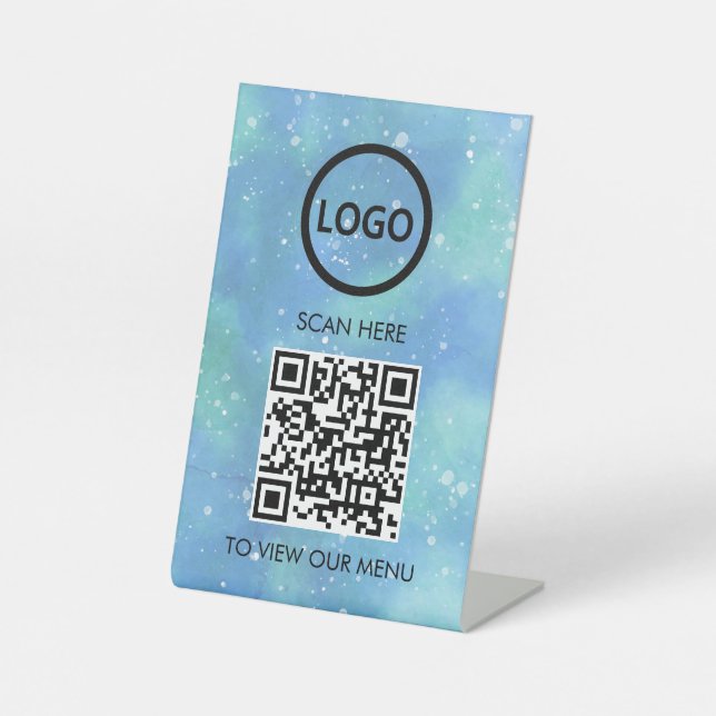 Professional QR Code Menu, Logo Contactless Modern Pedestal Sign (Front)