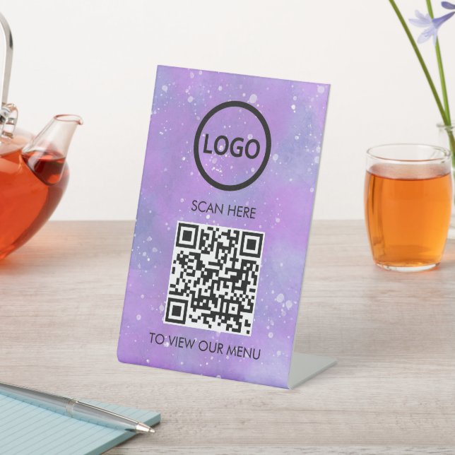 Professional QR Code Menu, Logo Contactless Modern Pedestal Sign (In SItu)