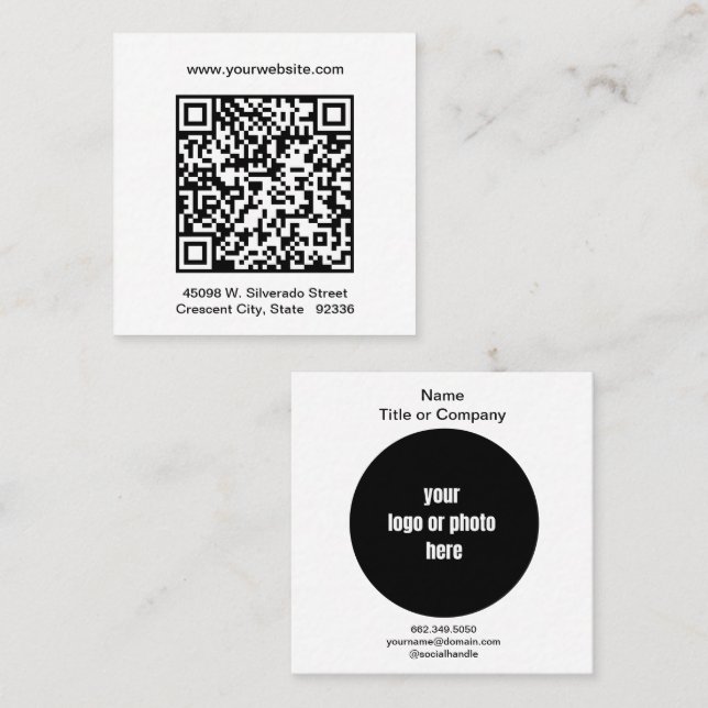 Professional QR Code Minimal Square Business Card (Front/Back)