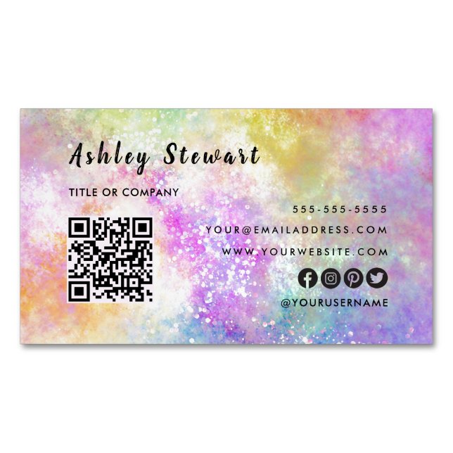 Professional Qr Code Modern Holo Opal Stylish Magnetic Business Card (Front)