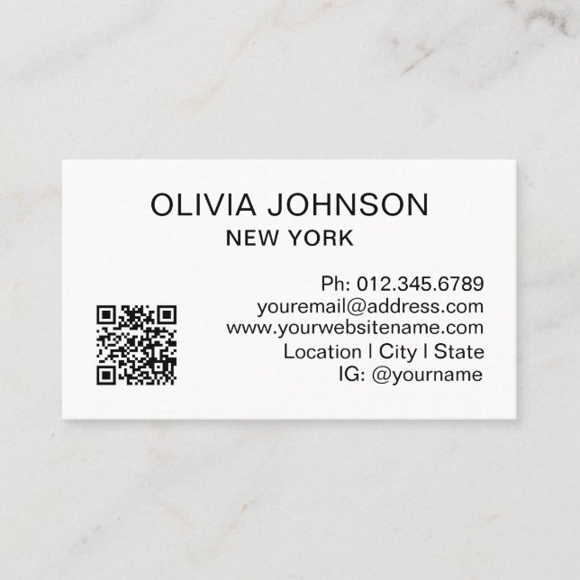 Professional QR Code Modern Minimalist White Business Card (Front)