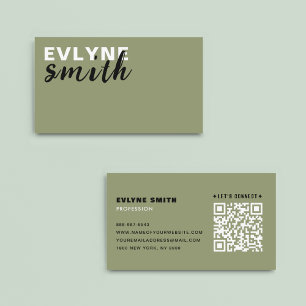 Professional QR Code Modern Sage Green Script  Business Card