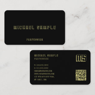 Professional QR Code Monogram Elegant Black & Gold Business Card