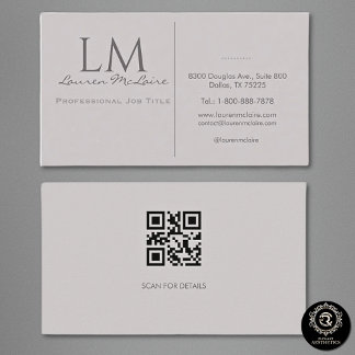 Professional QR Code Monogram Taupe Gray Business Card