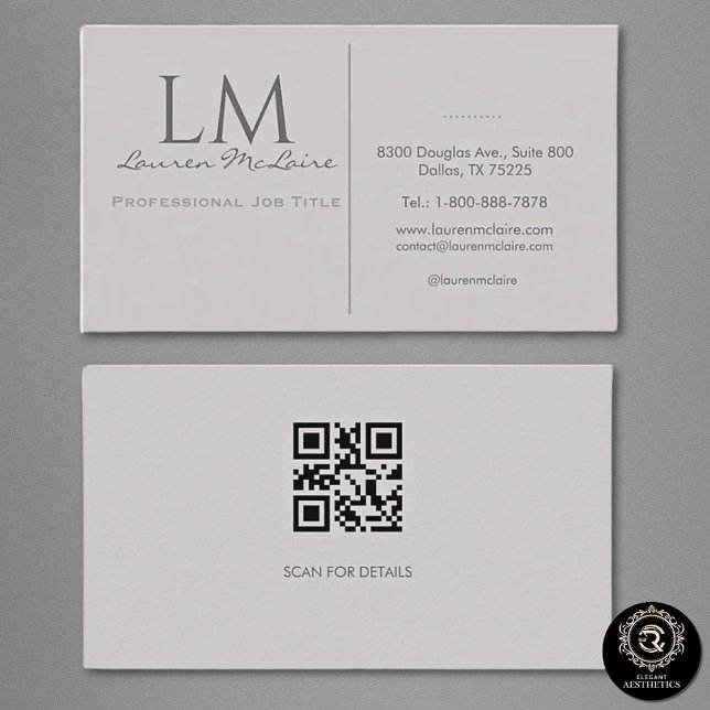 Professional QR Code Monogram Taupe Gray Business Card (Creator Uploaded)