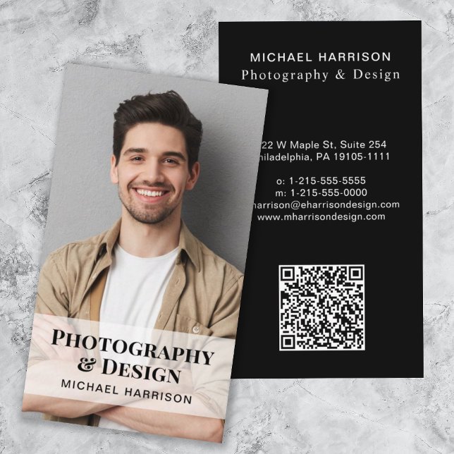 Professional QR Code Photo Black Business Card (Creator Uploaded)
