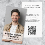 Professional QR Code Photo Business Card<br><div class="desc">Stand out from the crowd and make a lasting impression with this modern business card with your photo overlayed with your profession and name in bold and trendy typography. On the back, personalise with your contact information and add a url address to create a scannable QR Code connected to your...</div>