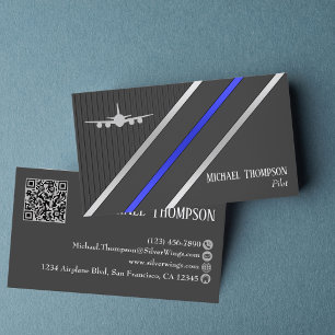 Professional QR Code Pilot Stylish Aviation Business Card