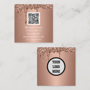 Professional QR Code Pink Rose Gold Glitter Square Business Card