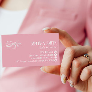 Professional QR Code Pink White Flight Instructor Business Card
