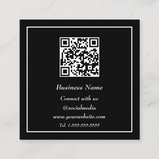Professional QR Code Scannable Black White  Square Business Card (Front)