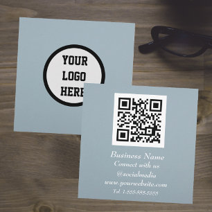 Professional QR Code Scannable Dusty Blue Modern Square Business Card