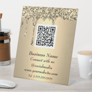 Professional QR Code Scannable Gold Glitter  Pedestal Sign