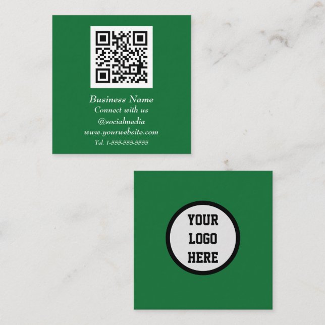 Professional QR Code Scannable Green Minimalist Square Business Card (Front/Back)