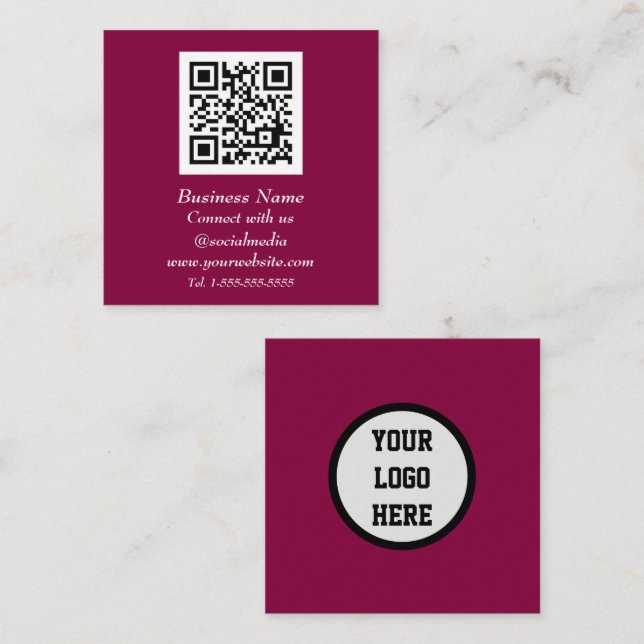Professional QR Code Scannable Pink Modern Square Business Card (Front/Back)