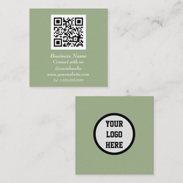Professional QR Code Scannable Sage Green Modern Square Business Card (Front/Back)