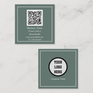 Professional QR Code Scannable Sage Green Square Business Card
