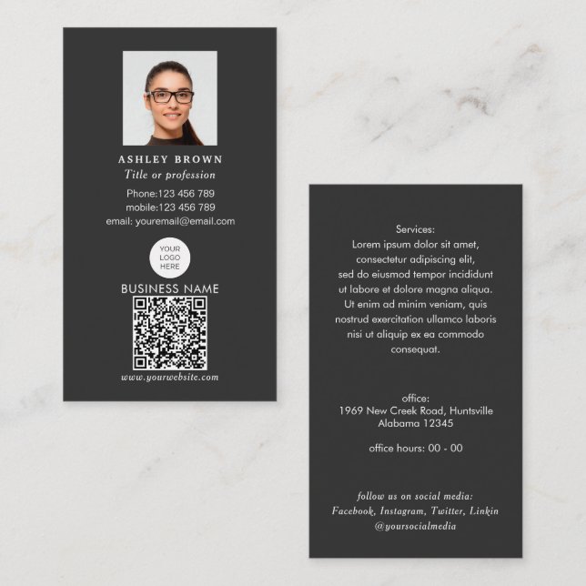 Professional QR code Simple Modern logo photo Business Card (Front/Back)
