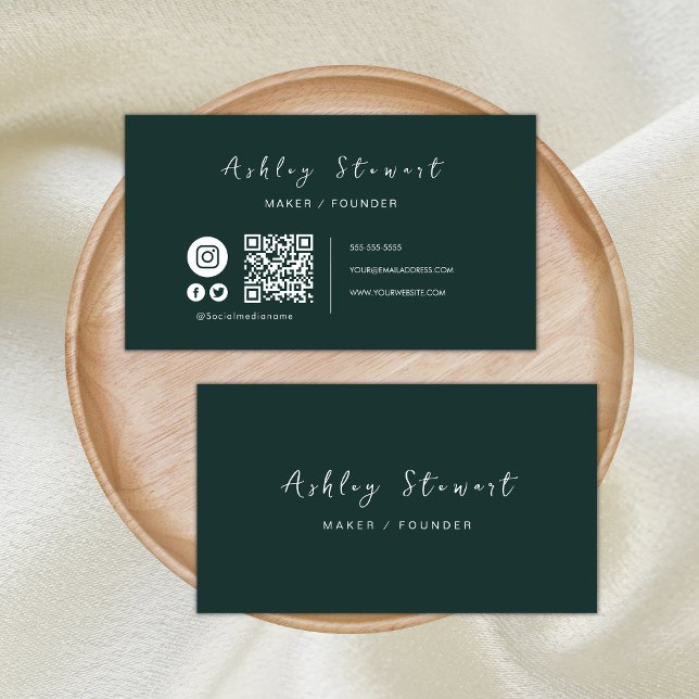 Professional Qr Code Social Media Dark Green Business Card (Creator Uploaded)