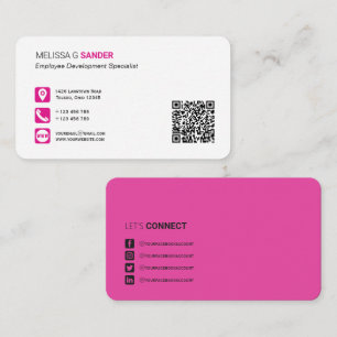Professional QR code social media hot pink Busines Business Card