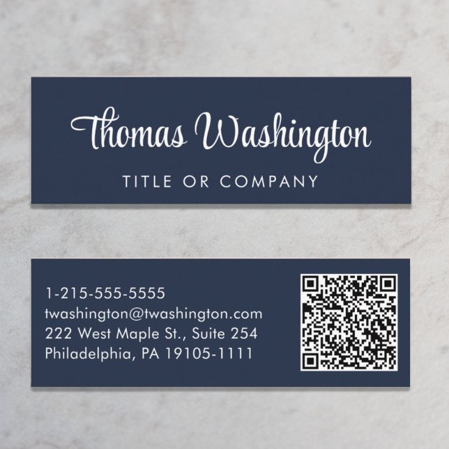 Professional QR Code Stylish Script Blue Mini Business Card (Creator Uploaded)