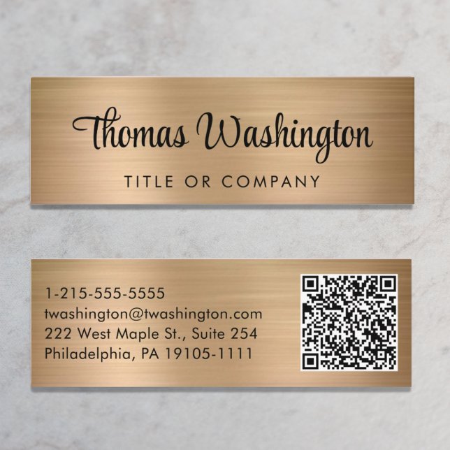 Professional QR Code Stylish Script Gold Mini Business Card (Creator Uploaded)