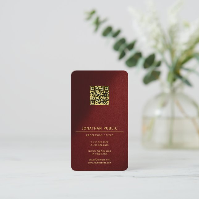 Professional QR Code Template Gold Text Luxurious Business Card (Standing Front)