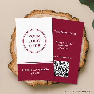 Professional QR Logo Burgundy Business Card