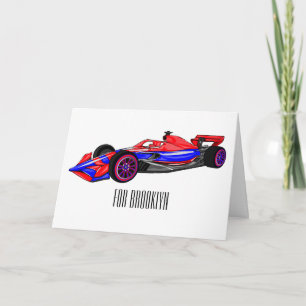 Professional racing car cartoon illustration card