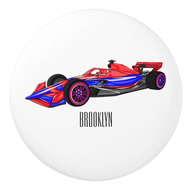 Professional racing car cartoon illustration ceramic knob (Front)