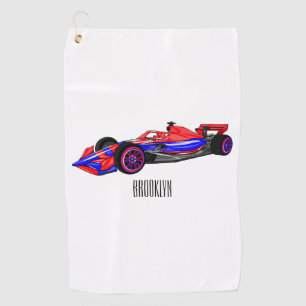 Professional racing car cartoon illustration golf towel