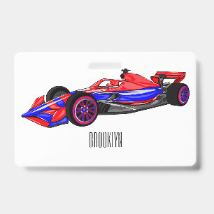 Professional racing car cartoon illustration ID badge