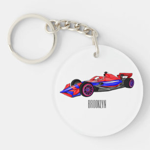 Professional racing car cartoon illustration key ring
