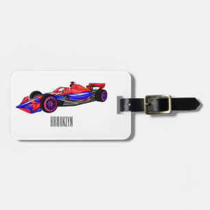 Professional racing car cartoon illustration luggage tag