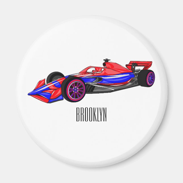 Professional racing car cartoon illustration magnet (Front)