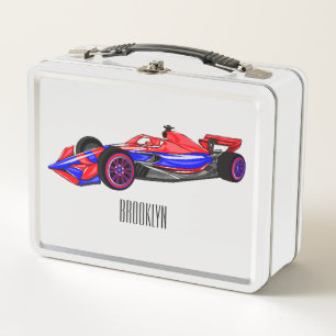 Professional racing car cartoon illustration metal lunch box