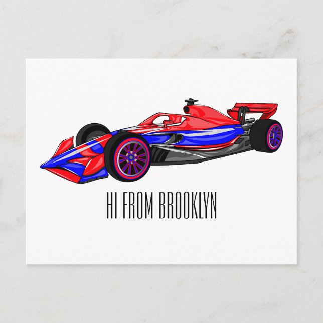 Professional racing car cartoon illustration postcard (Front)