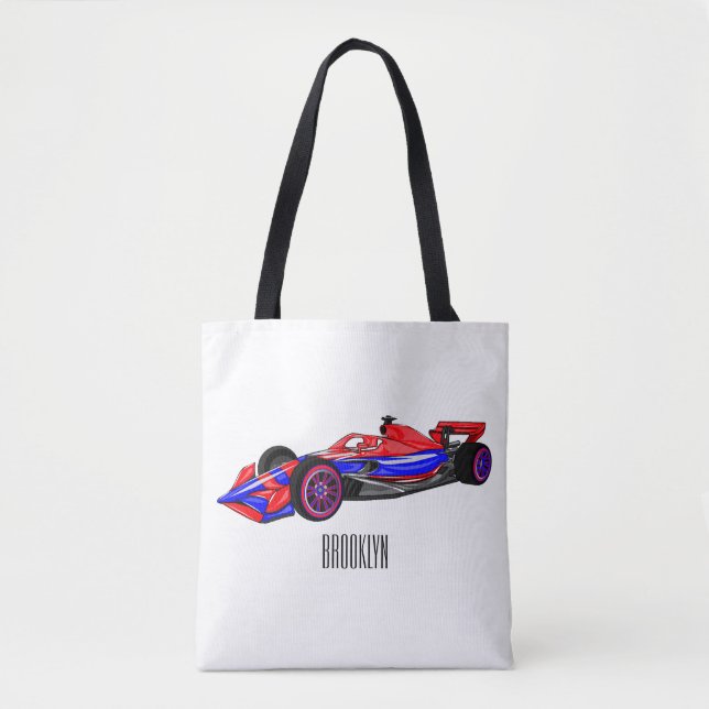 Professional racing car cartoon illustration tote bag (Front)