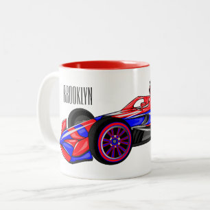 Professional racing car cartoon illustration Two-Tone coffee mug