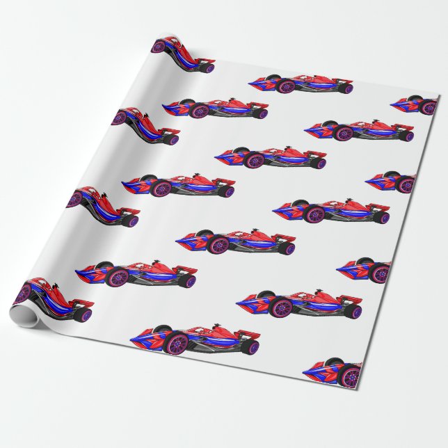 Professional racing car cartoon illustration wrapping paper (Unrolled)
