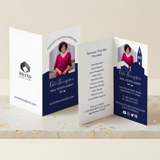 Professional Real Estate Agent Photo & Services Business Card (Minimal Professional Real Estate Agent Photo Logo Business Card)