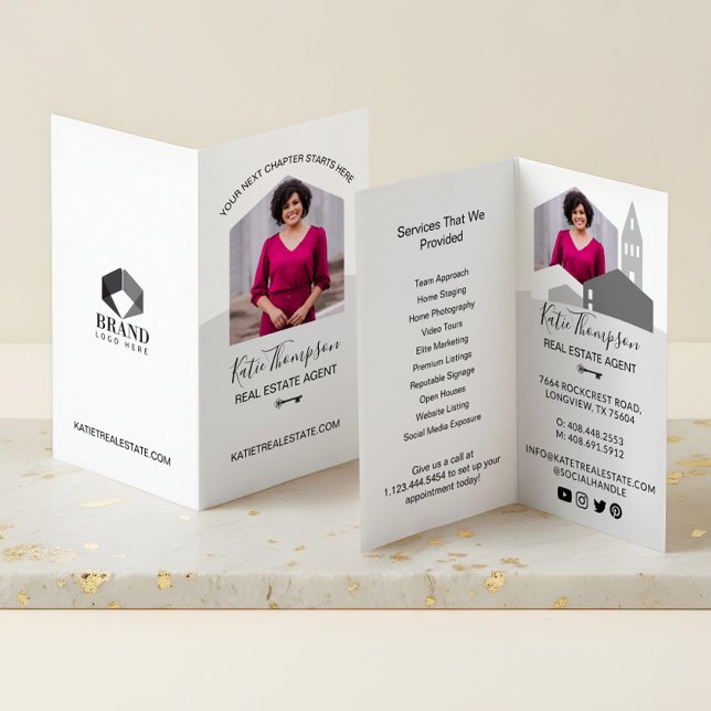 Professional Real Estate Agent Photo & Services Business Card (Minimal Professional Real Estate Agent Photo Logo Business Card)