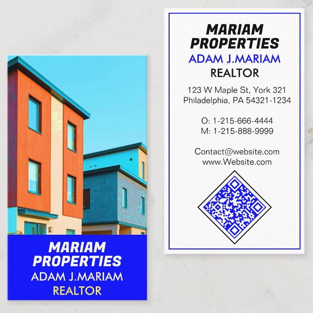 Professional Real Estate Agent (QR Photo) Realtor Business Card (make double sided realtor business card)
