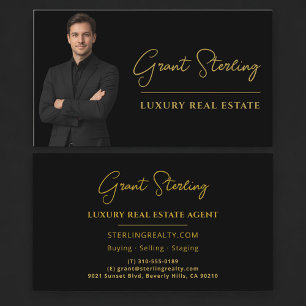 Professional Real Estate Black Gold Script Luxury Business Card
